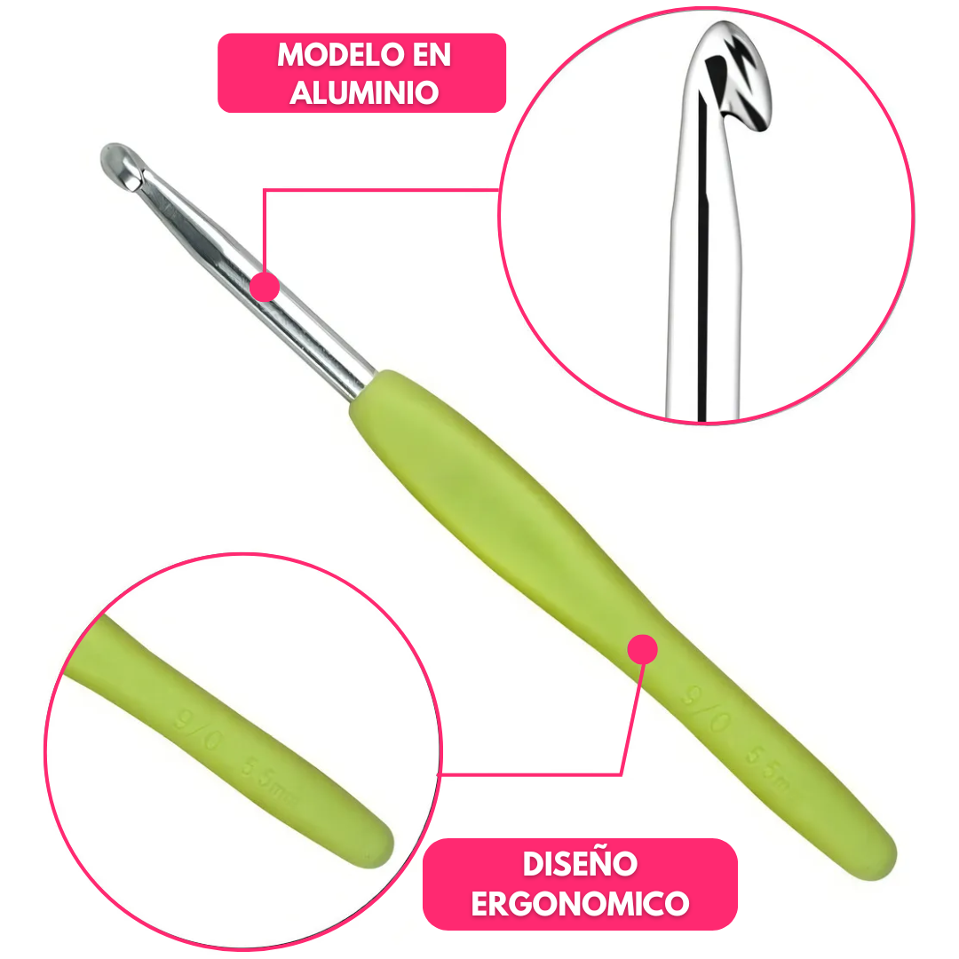 Kit de Crochet 55 Piezas con Estuche Rígido y Agujas Ergonómicas