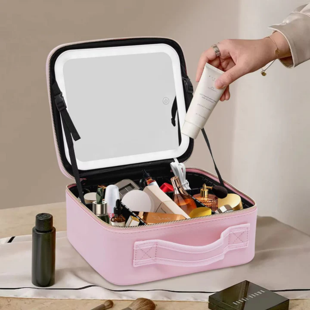 Maletín Neceser Maquillaje Portátil con Espejo LED