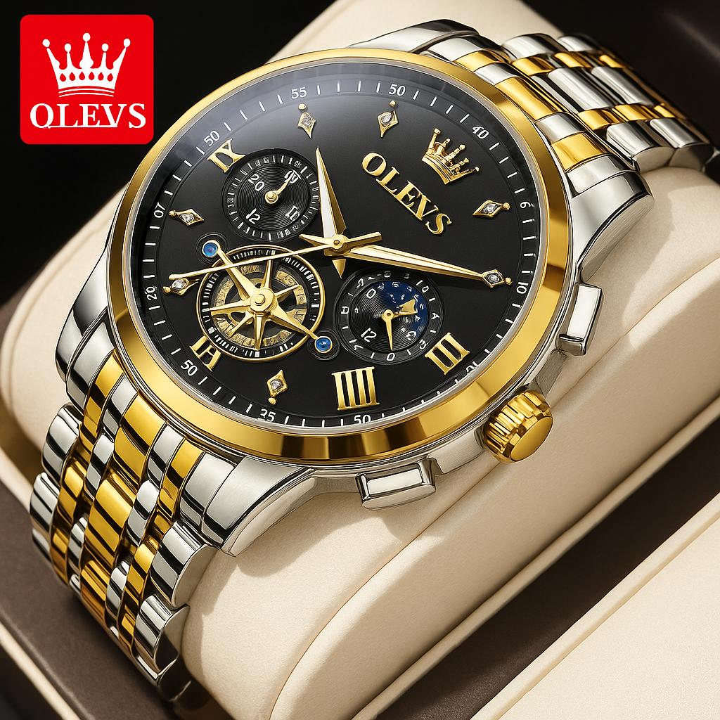Reloj Olevs de Lujo Sumergible Fase Lunar Y Cronógrafo