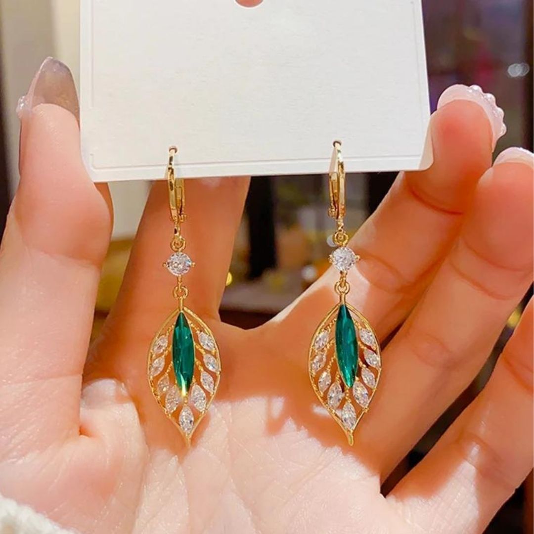 Par De Aretes Hoja de Zirconia - Muy Moderna Uruguay