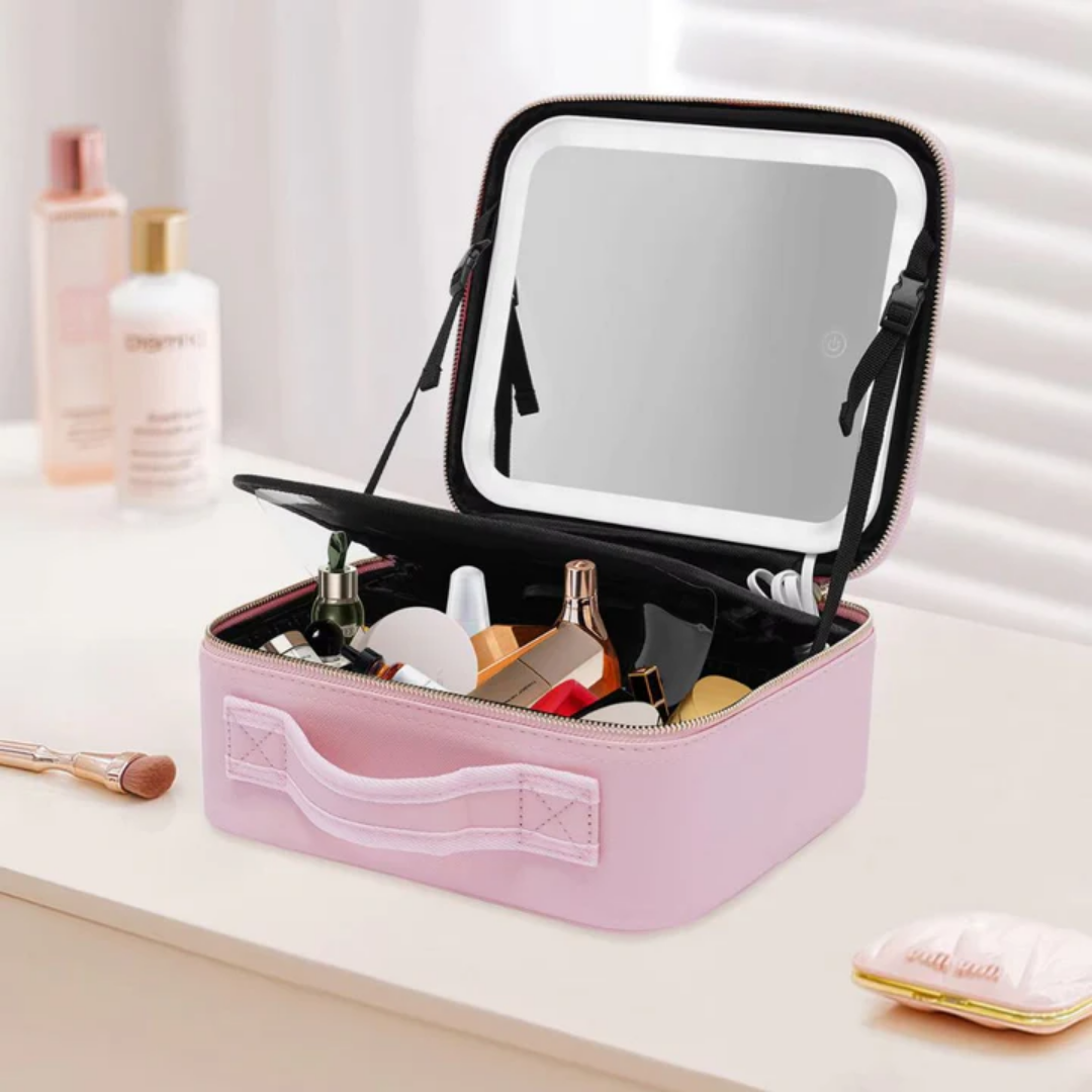 Maletín Neceser Maquillaje Portátil con Espejo LED