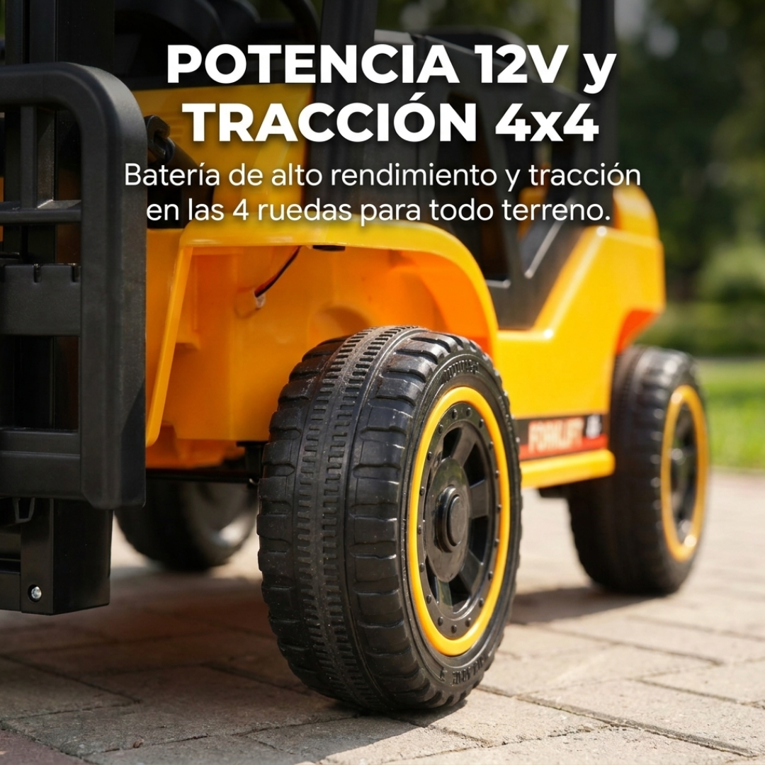 Camión Montacargas a Batería 12V para Niños - Elevador Funcional 4x4