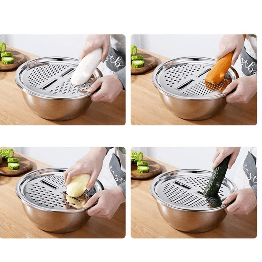 Set 3 en 1 Bowl Con Colador y Rallador en Acero Inoxidable - Muy Moderna Uruguay
