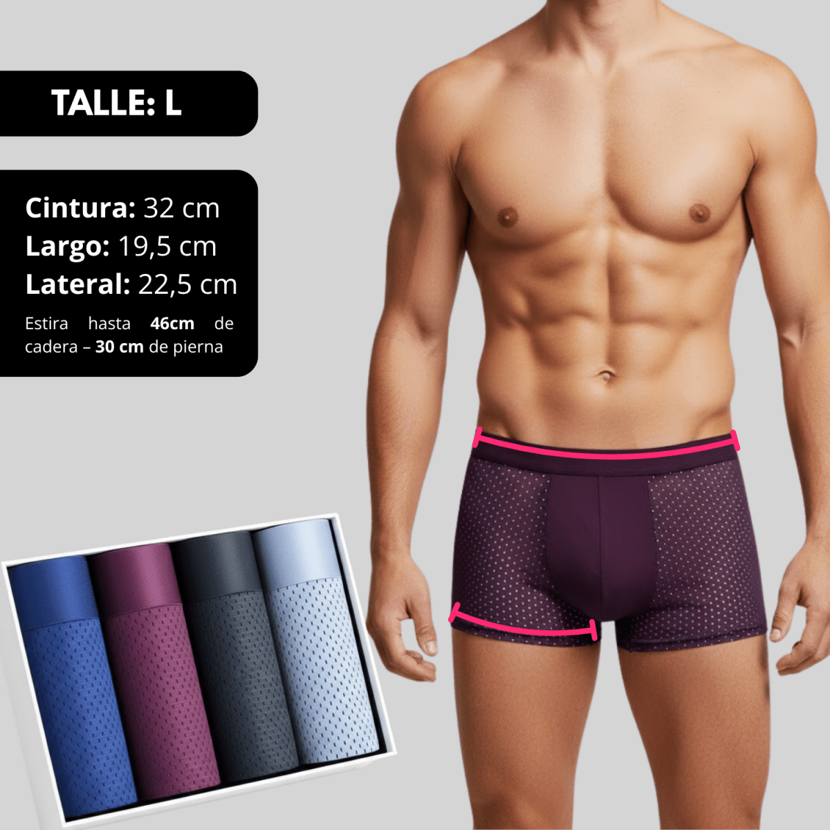 Pack X4 Boxers De Hombre Ice Silk Transpirables Bambú - Muy Moderna Uruguay