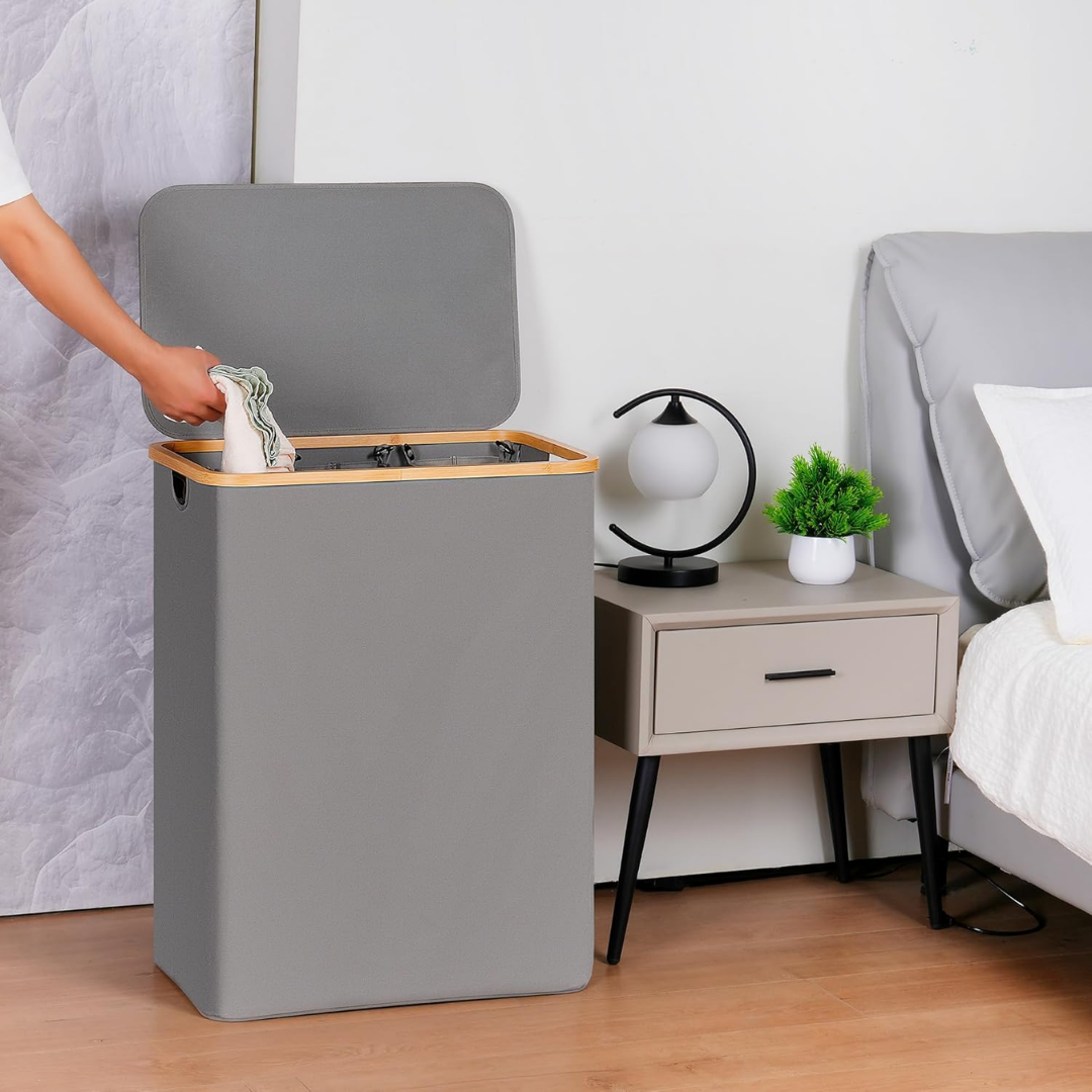 Canasto Cesto Separador De Ropa Sucia Bambú Grande con Tapa