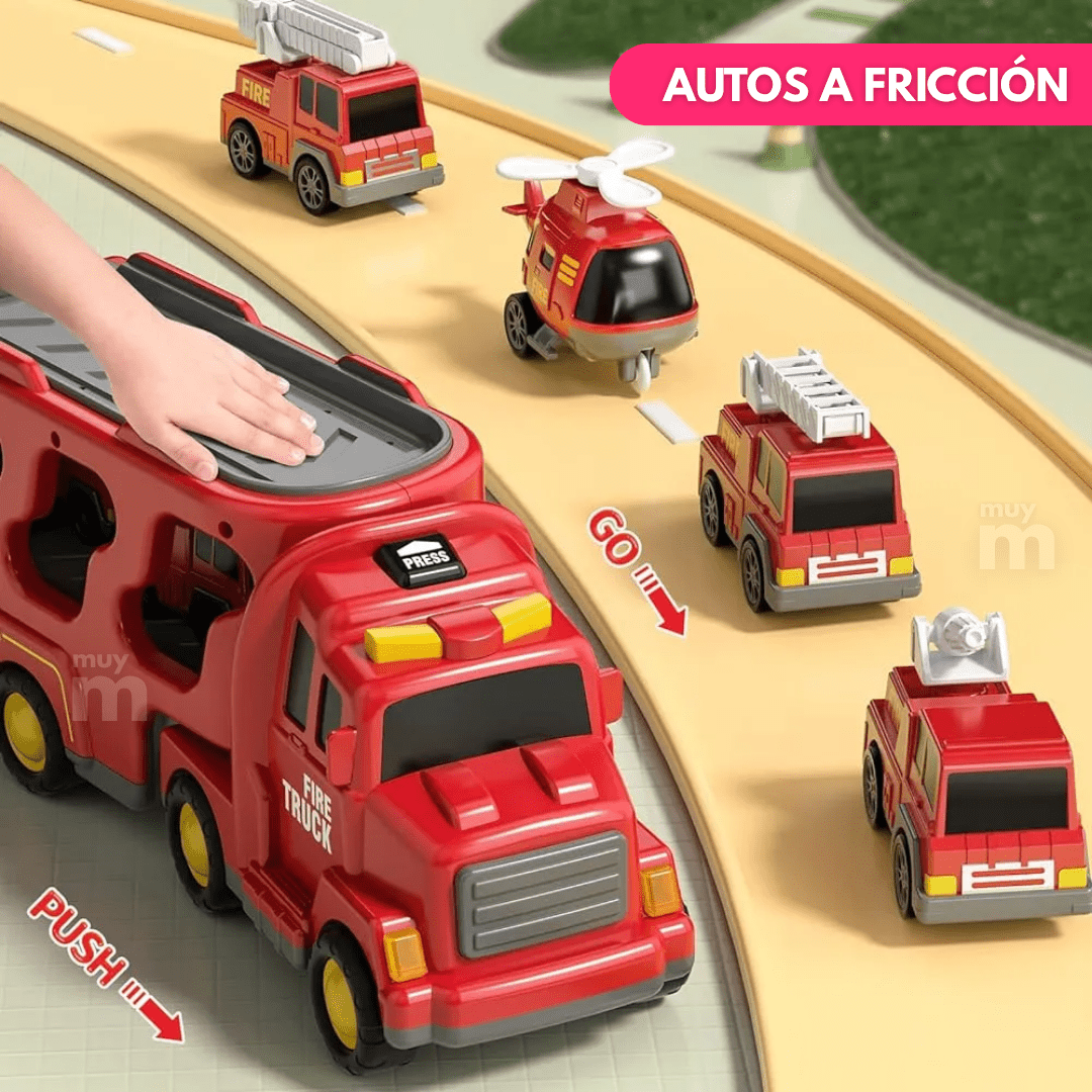 Camión Bombero Transportador Con 6 Autos Juguete Para Niños - Muy Moderna Uruguay