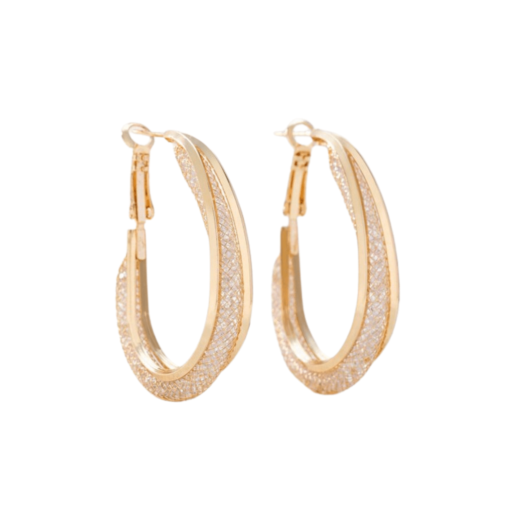 Par De Aretes Ovalados Con Tejido De Malla - Muy Moderna Uruguay
