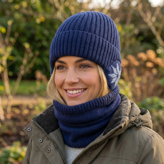 Gorro con Orejeras y Cuello Bufanda Set Tejido