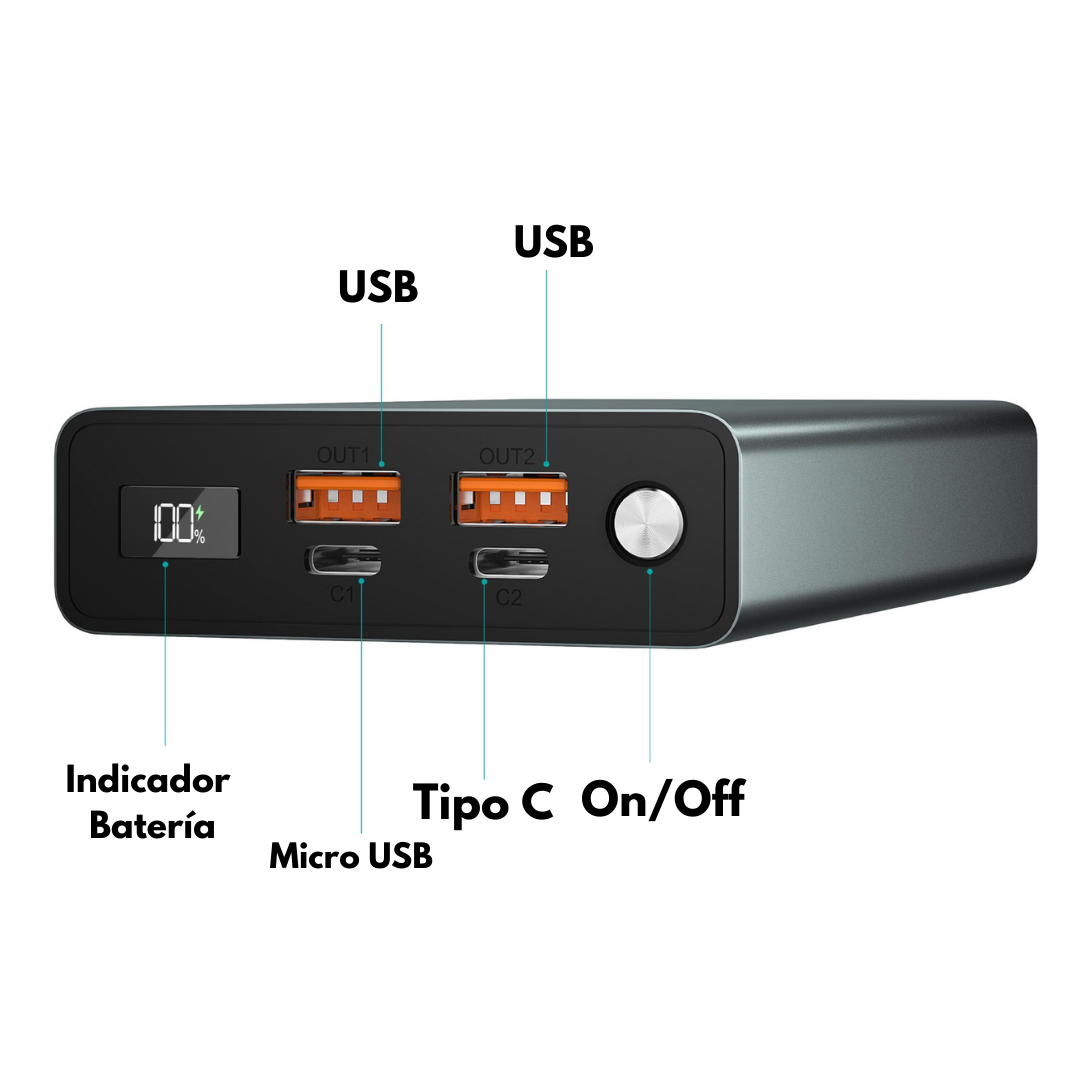 Super Bateria Portatil con Carga Rápida de 20.000mah Powerbank