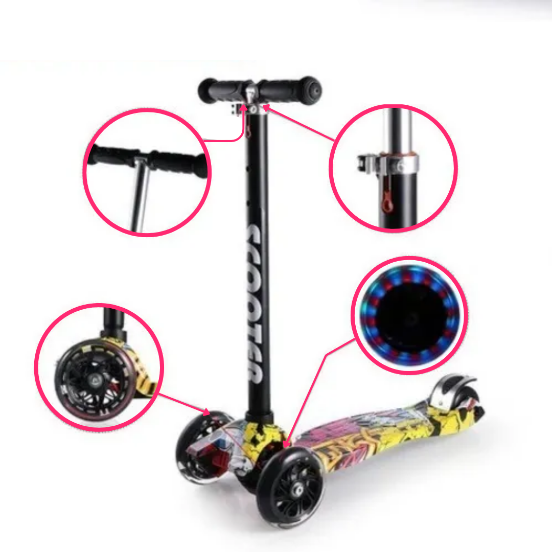 Tripatín Plegable con Ruedas LED y Altura Ajustable