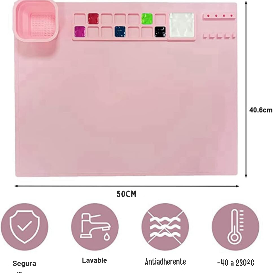 Alfombrilla de Silicona para Dibujo y Pintura con Vaso Incorporado
