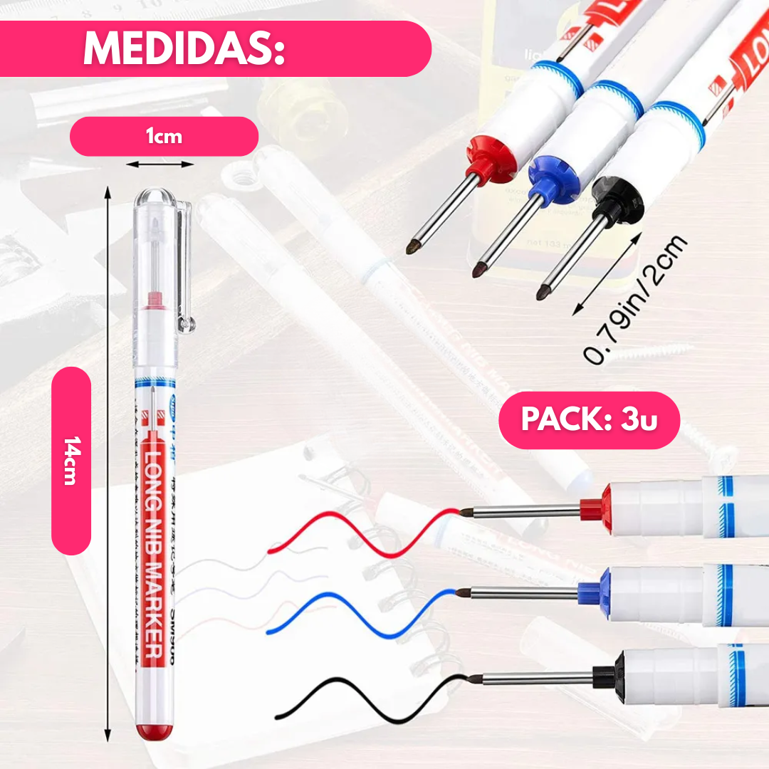 Juego de 3 Marcadores de Punta Larga Para Carpinteria