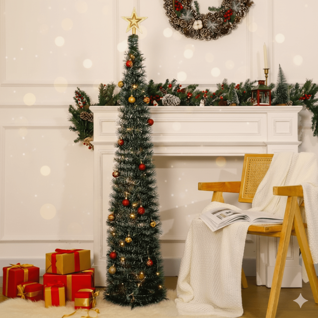 Árbol Navideño Autoarmable 150 cm Plegable con Luces LED y Adornos Incluidos - Muy Moderna Uruguay
