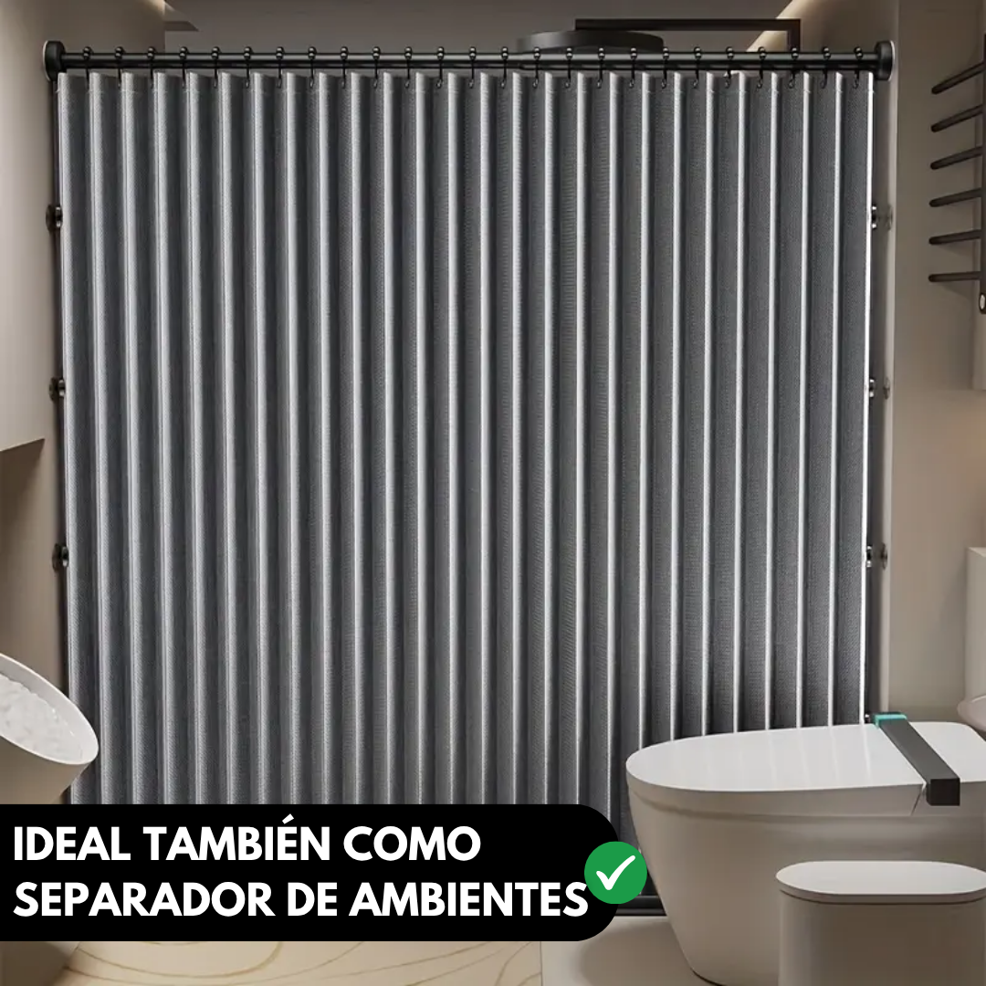 Cortina de Baño Tipo Lino con Cierre Magnético y Ganchos Elegantes