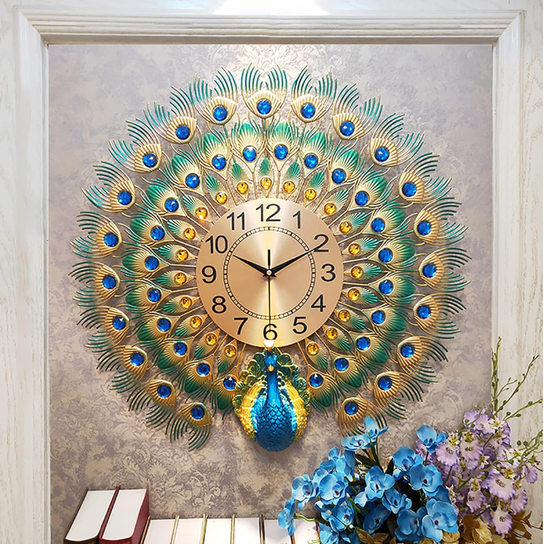Reloj De Pared Pavo Real Elegante Grande - Muy Moderna Uruguay