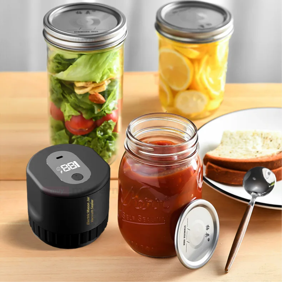 Kit Sellador al Vacío Portátil con Tapas Reutilizables para Frascos