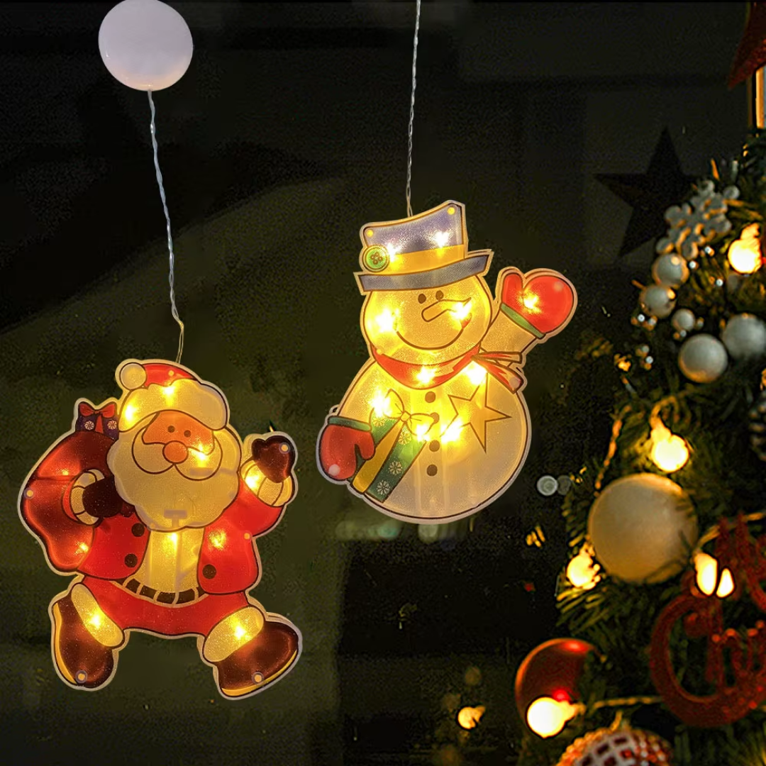 Set 3 Adornos Navideños de Ventana con Luz LED