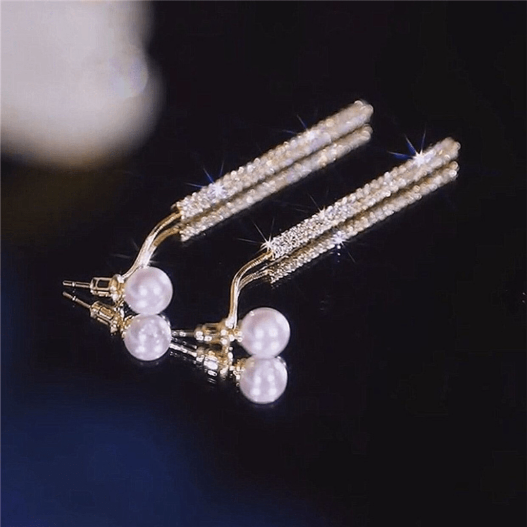 Caravanas Colgantes con Perla y Strass Brillante - Muy Moderna Uruguay