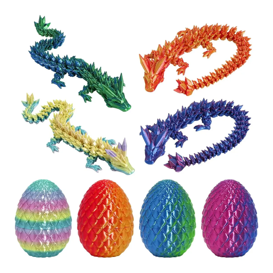Set Coleccionable de 4 Dragones Articulados Impresos en 3D con Huevo