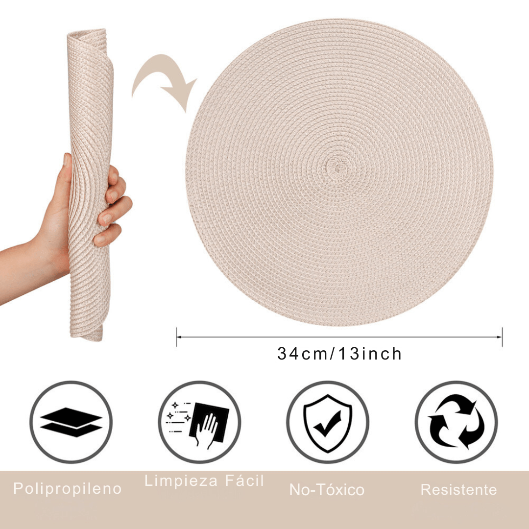 Juego De 6 Manteles Individuales Trenzados Simil Yute 38cm - Muy Moderna Uruguay
