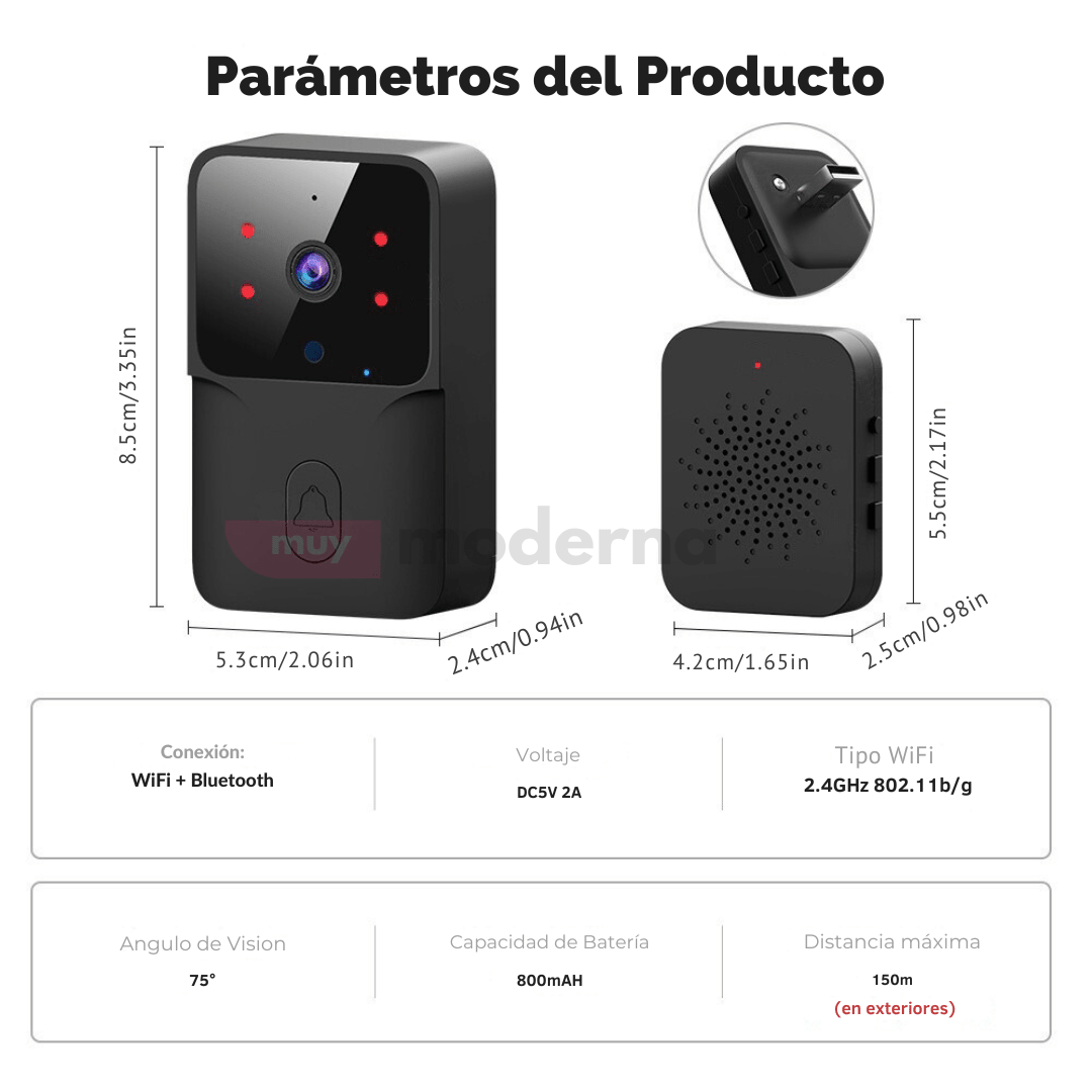 Timbre Con Cámara Y Micrófono Wifi Eléctrico Aplicación Tuya - Muy Moderna Uruguay