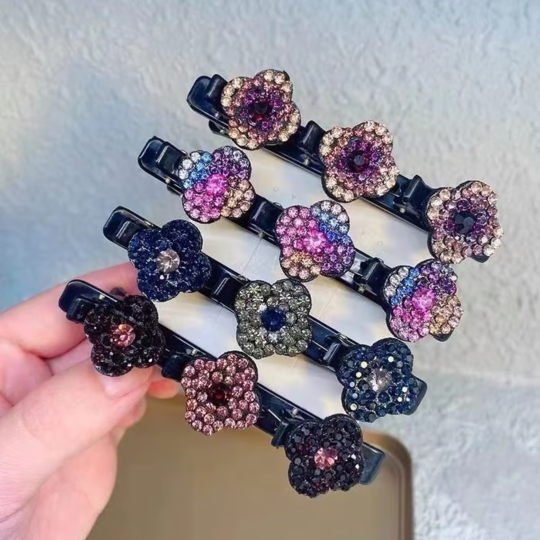 Pinzas Cabello Pelo Strass Flores Brillantes Set x4
