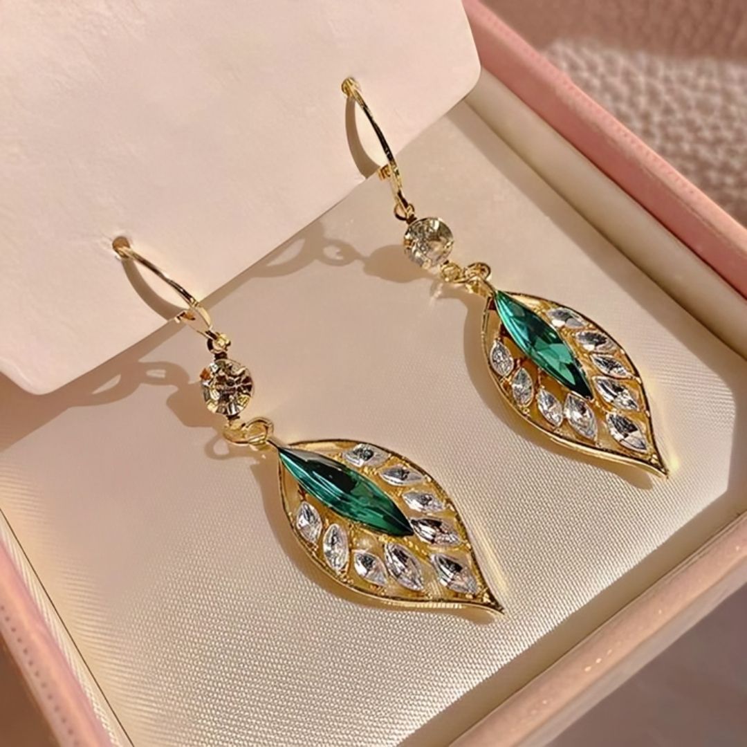 Par De Aretes Hoja de Zirconia - Muy Moderna Uruguay