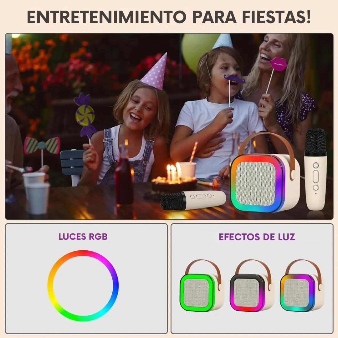 Kit Parlante Bluetooth Con 2 Micrófonos Para Cantar Karaoke