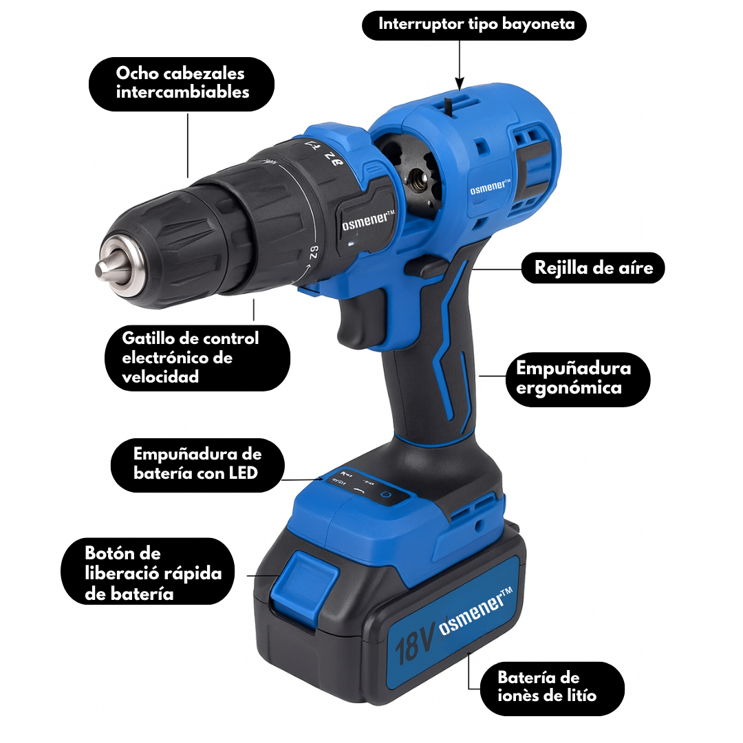 Herramienta Inalambrica 6 En 1 Taladro + Motosierra + Lija OSMENER con 2 baterías