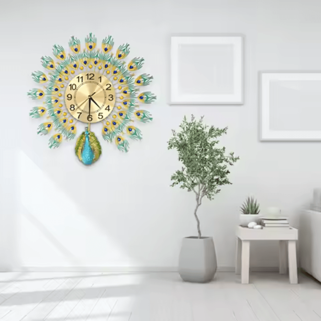 Reloj De Pared Pavo Real Elegante Grande - Muy Moderna Uruguay