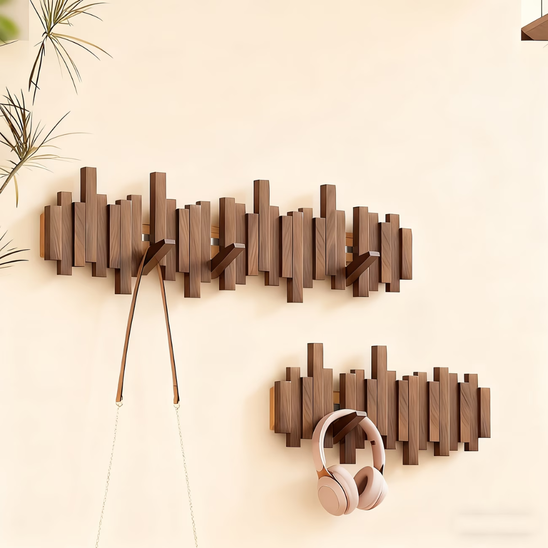 Perchero de Pared Plegable Rústico de Madera – 70 cm