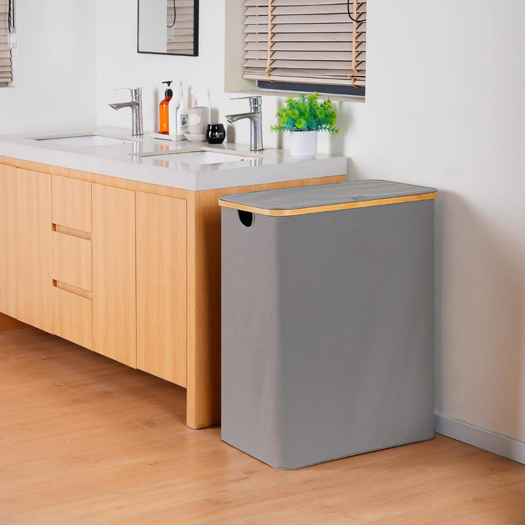 Canasto Cesto Separador De Ropa Sucia Bambú Grande con Tapa