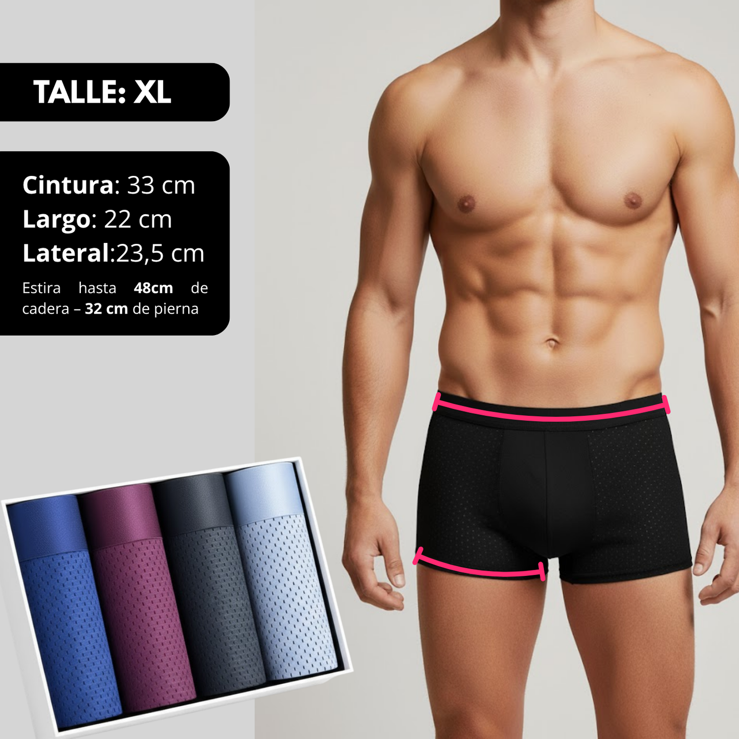 Pack X4 Boxers De Hombre Ice Silk Transpirables Bambú