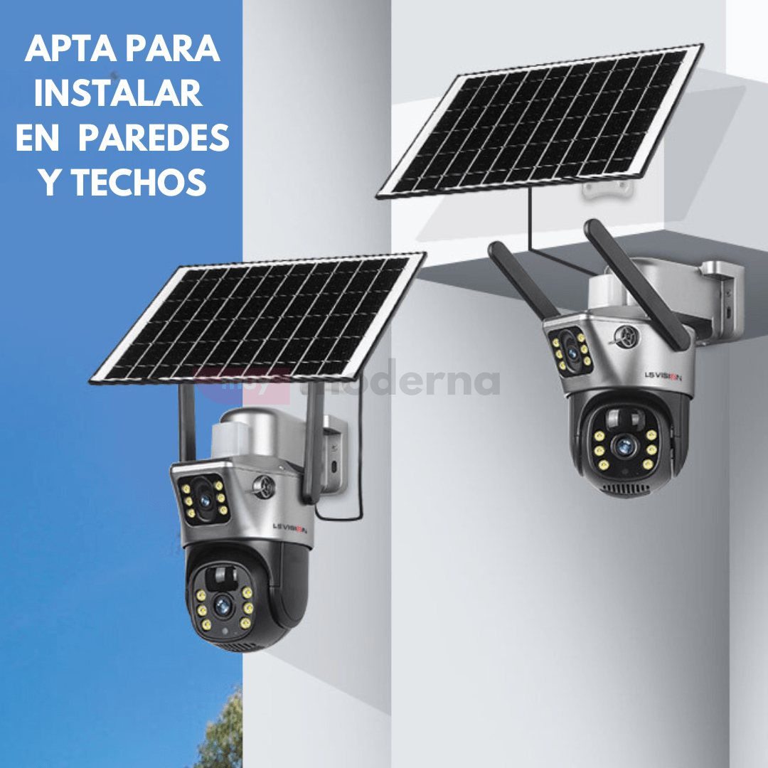 Cámara de Seguridad Doble Recargable con Panel Solar + 64gb Memoria - Muy Moderna Uruguay