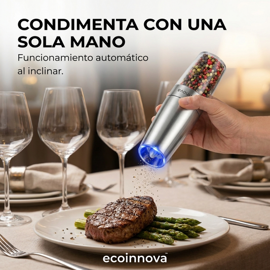 Set Molinillo Eléctrico Sal y Pimienta con Luz LED Ecoinnova