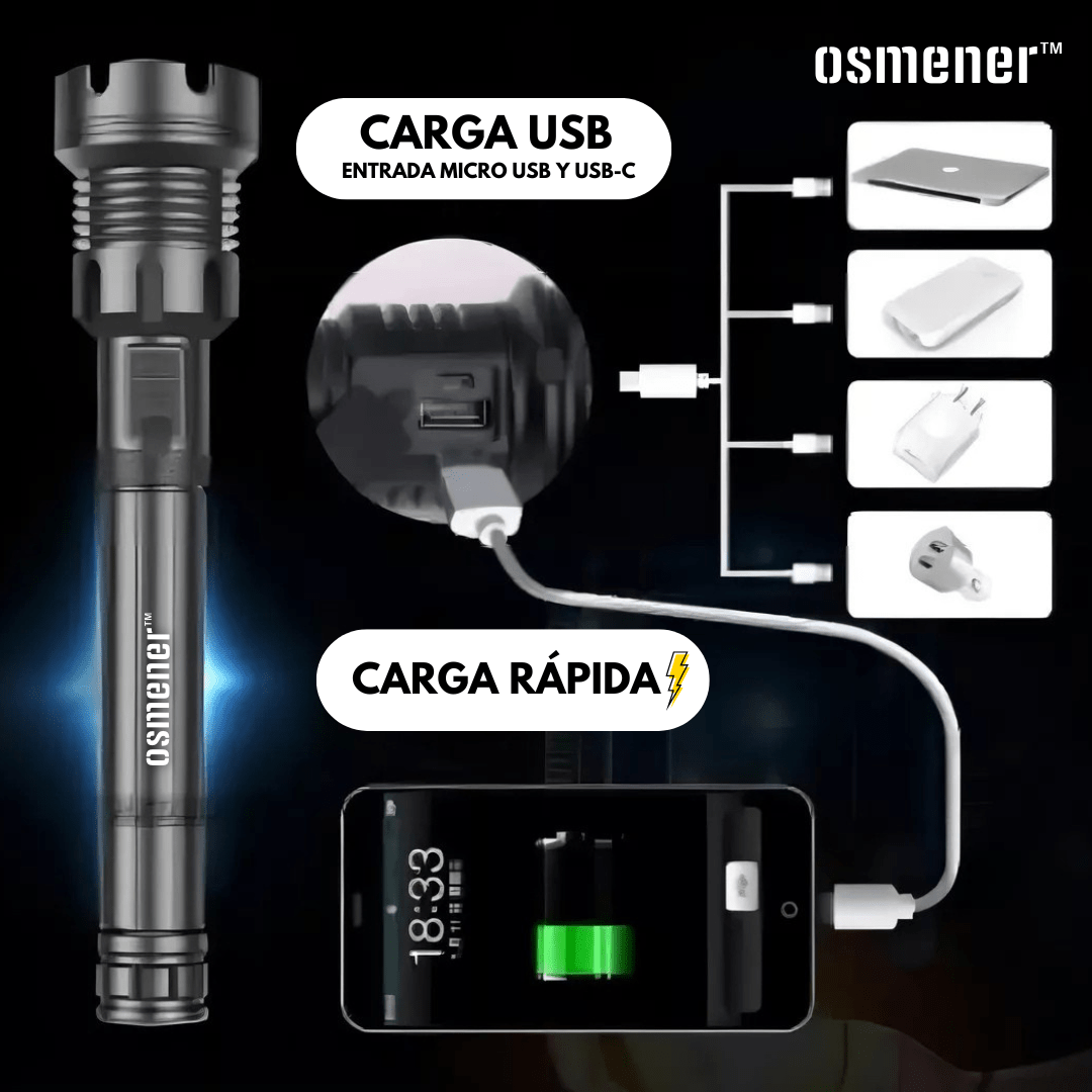 Linterna LED Osmener™ Ultra - Potente con Zoom Táctico - Muy Moderna Uruguay