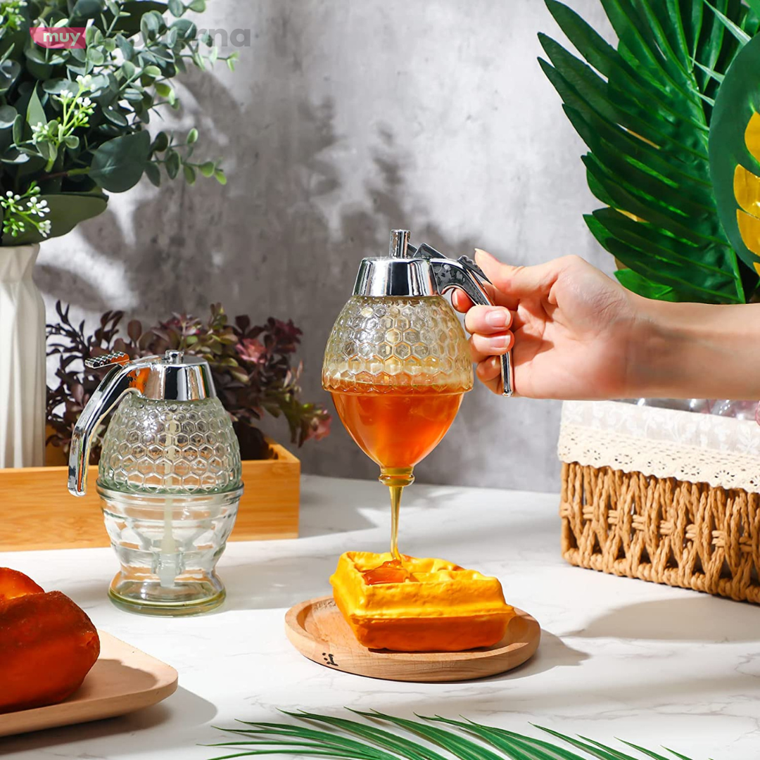 Jarra Dispensadora De Miel Con Base Y Sistema Anti Goteo