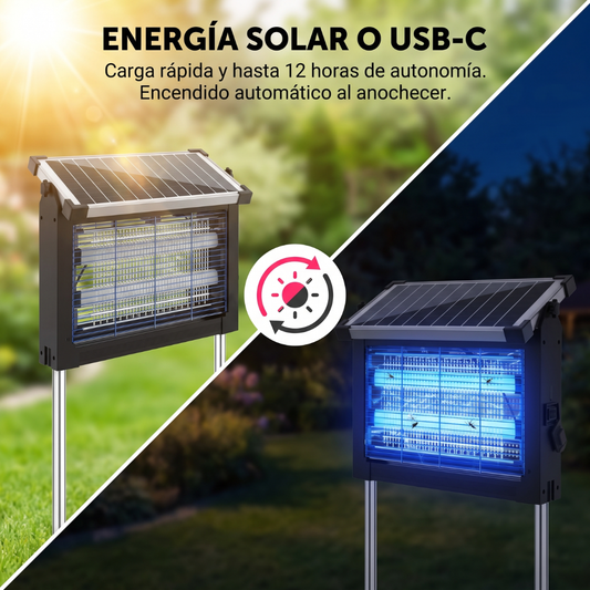 Lámpara Mata Mosquitos Solar UV para Exterior e Interior