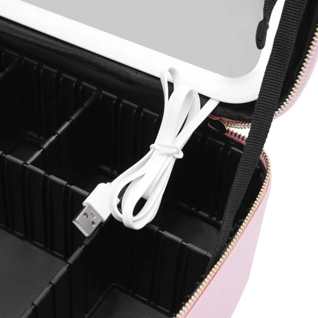 Maletín Neceser Maquillaje Portátil con Espejo LED