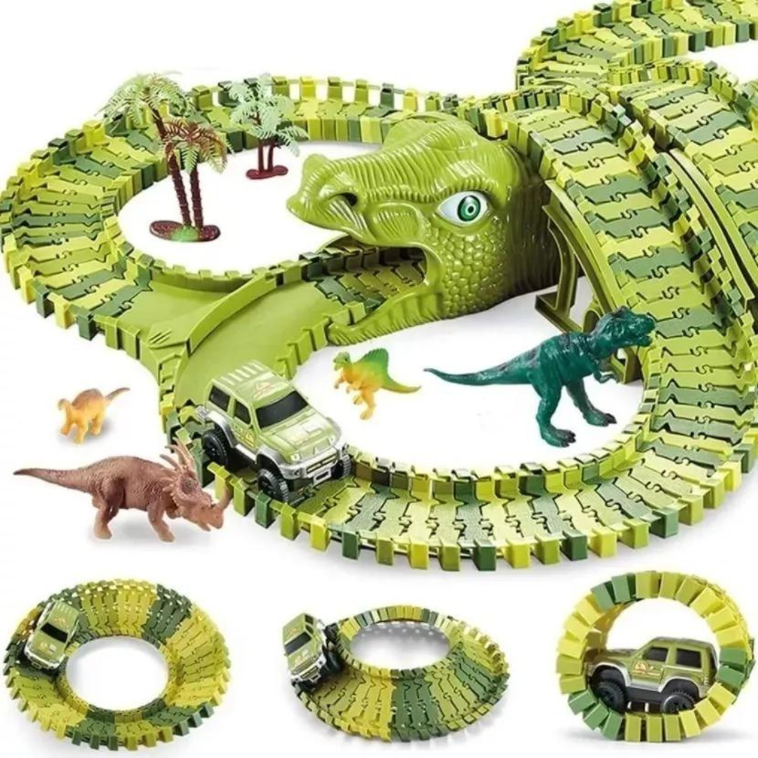 Pista Flexible Dinosaurios Grande Flexible Encastre 240 Piezas - Muy Moderna Uruguay