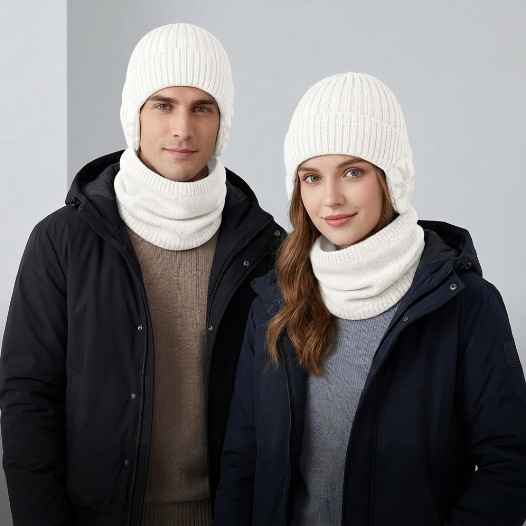 Gorro con Orejeras y Cuello Bufanda Set Tejido