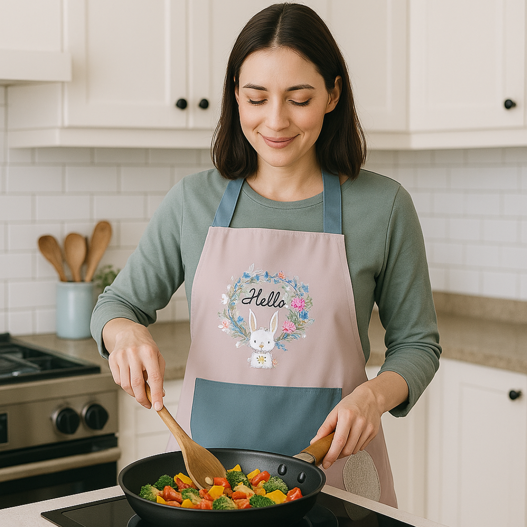 Delantal de Cocina Antimanchas con Paño Secamanos y Bolsillo