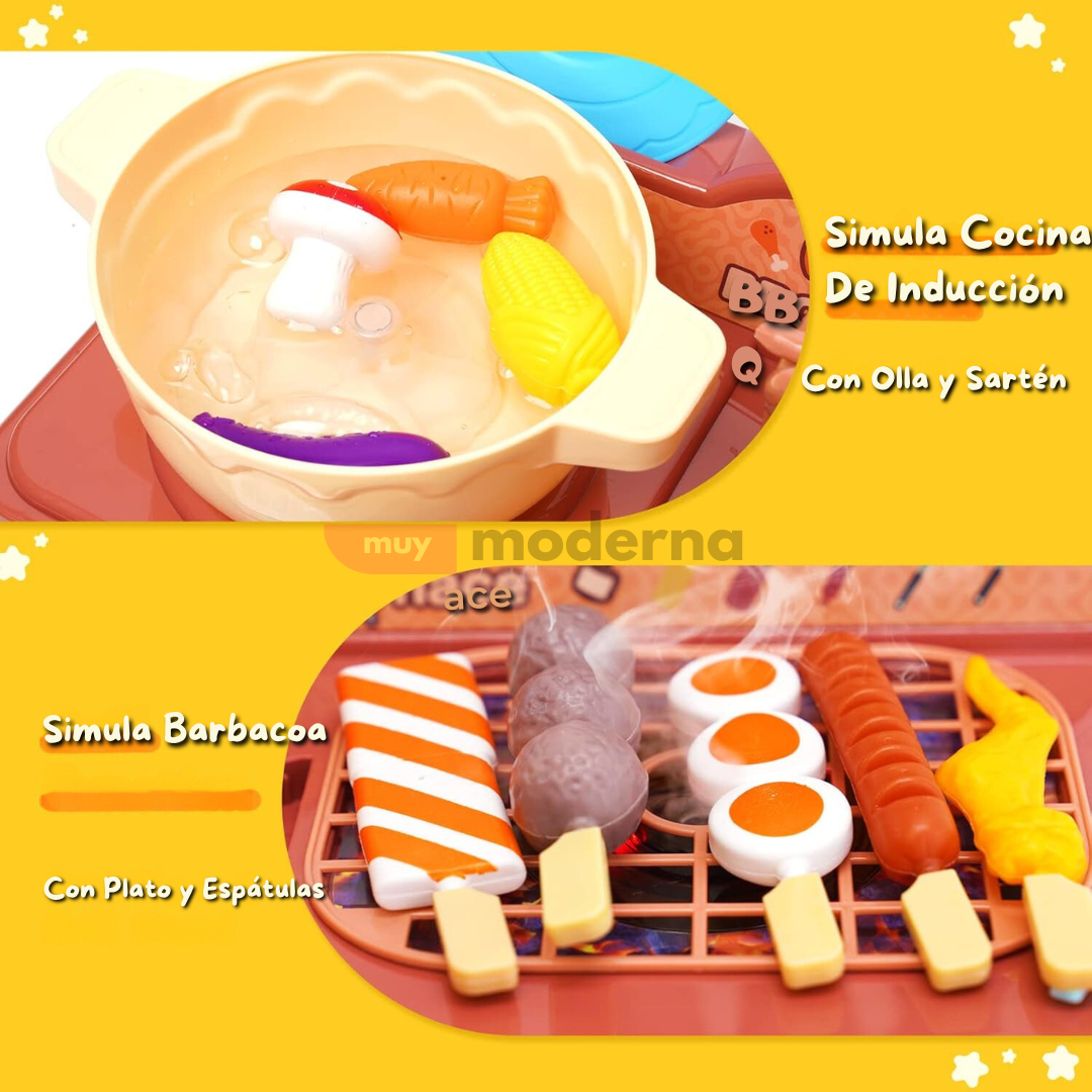 Set Completo Barbacoa De Juguete Simulador De Cocina con Efectos