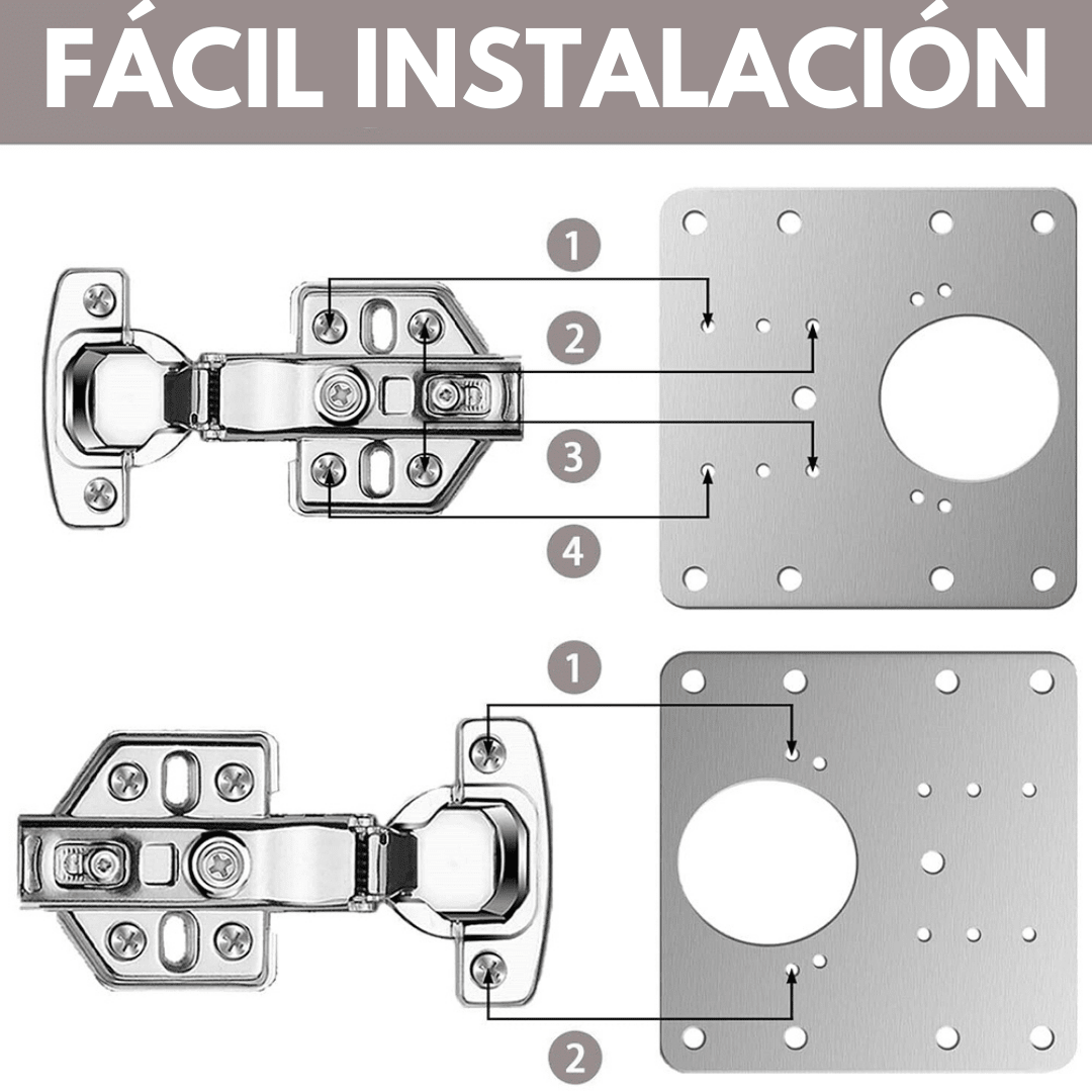 Set de 4 Placas Metálicas para Reparación de Bisagras - Muy Moderna Uruguay
