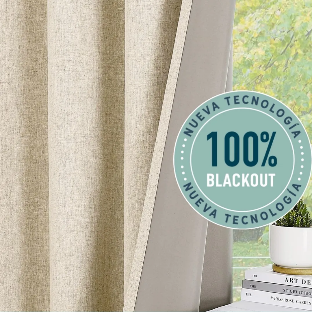 Cortina Blackout 100% En 2 Paños De 140x220cm Textura Lino