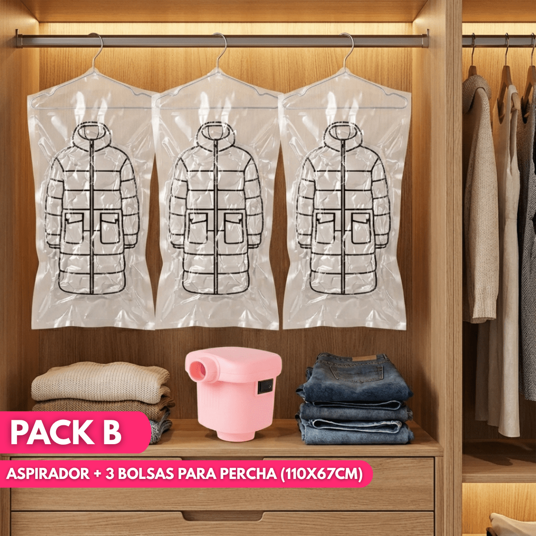 Kit de Bolsas para Guardar Ropa al Vacío + Aspirador - Muy Moderna Uruguay