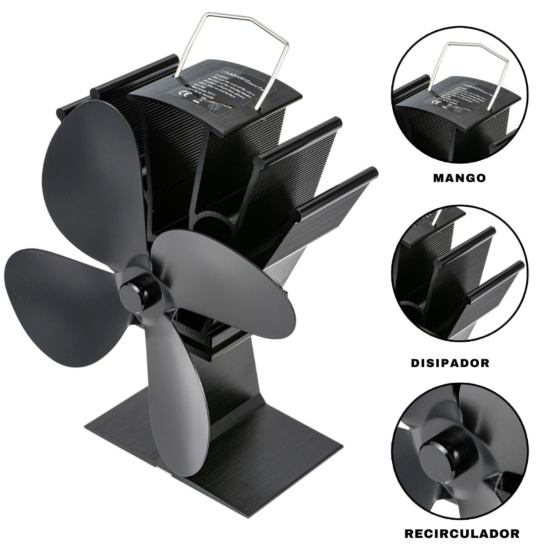 Difusor de Calor Ventilador Termico Estufa 4 Aspas Autopropulsado Por Calor