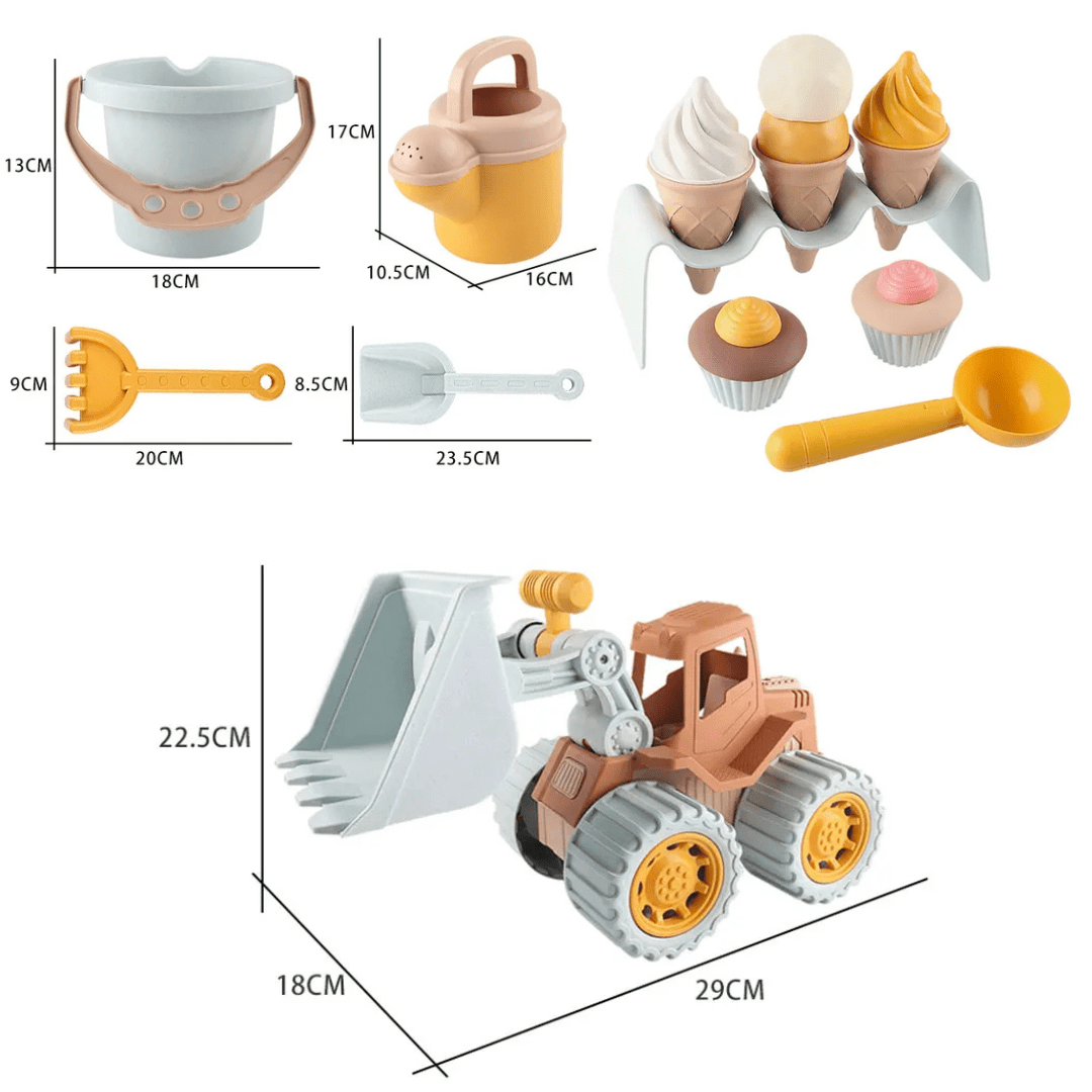 Set Completo Excavadora, Balde y Moldes De Playa Ecologico - Muy Moderna Uruguay