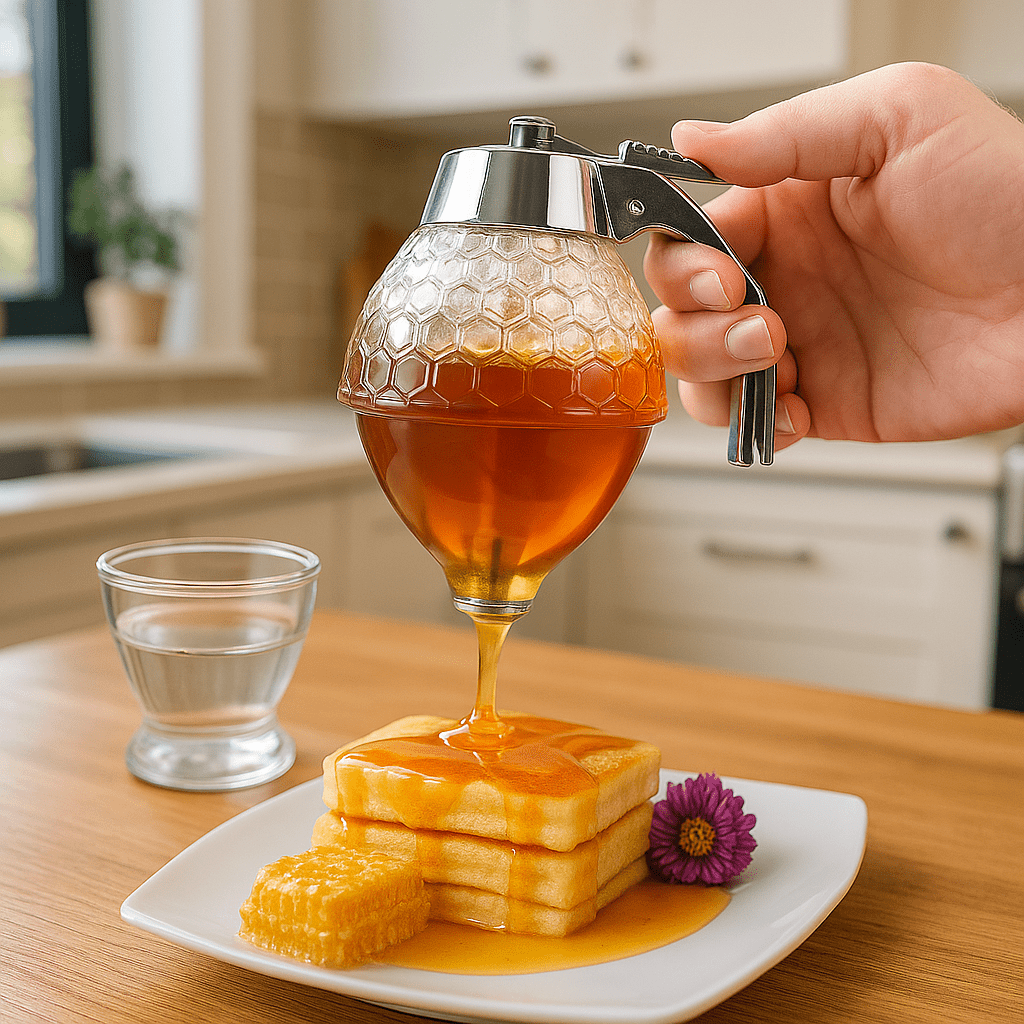 Jarra Dispensadora De Miel Con Base Y Sistema Anti Goteo - Muy Moderna Uruguay