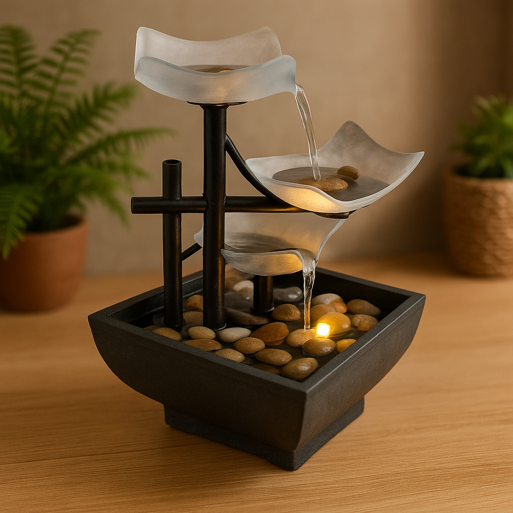 Fuente Decorativa de 3 Cascadas de Agua con Piedras Iluminadas